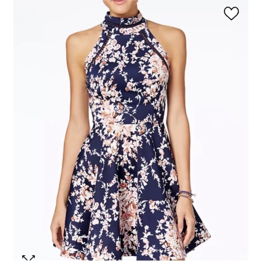 B.Darlin Floral Halter Dress - Navy and Pink Size 5/6 - Picture 1 of 3